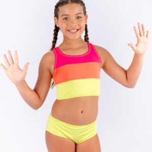 Biquíni Infantil Proteção UV 50+ Color Block (Rosa, Laranja e Verde Maçã) - Salamina Kids